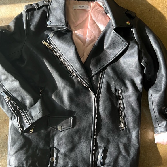 Mango faux leather moto jacket w/ pink satin lining - Picture 7 of 10